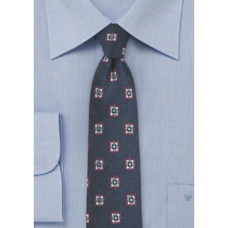 Medallion Silk Tie in Dark Navy Blue