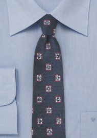 Medallion Silk Tie in Dark Navy Blue