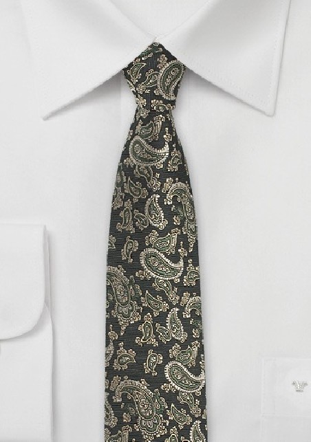 Dark Green Paisley Silk Tie