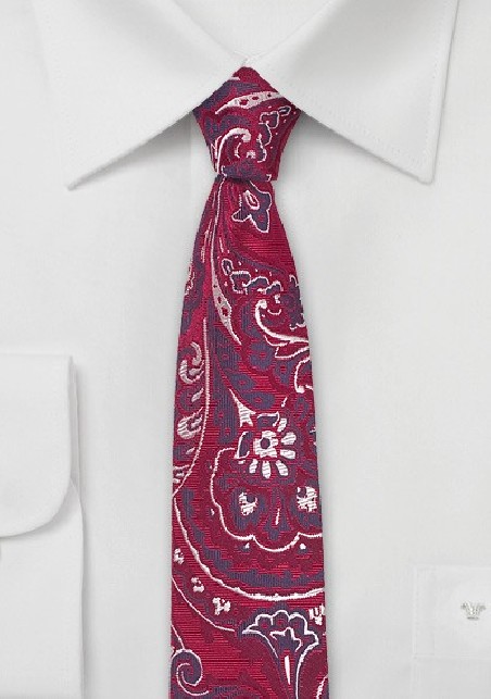 Slim Cut Paisley Tie in Bold Red