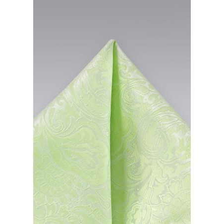 Pale Mint Green Pocket Square with Paisley Print