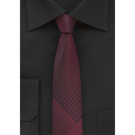 Trendy Skinny Plaid Tie in Black and Rosewood