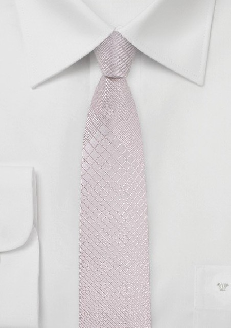 Soft Blush Hued Plaid Tie in Skinny Width