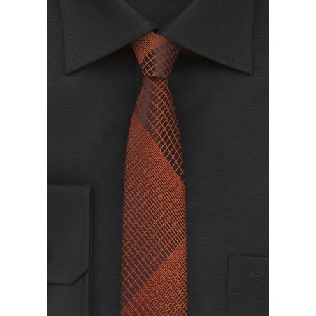 Black Skinny Tie with Copper Plaid