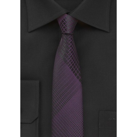 Black and Purple Skinny Tie with Modern Plaid Design