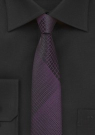 Black and Purple Skinny Tie with Modern Plaid Design