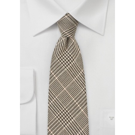 Glen Check Wool Tie in Brown