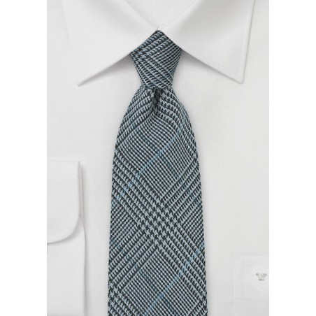 Glen Check Wool tie in Denim Blue