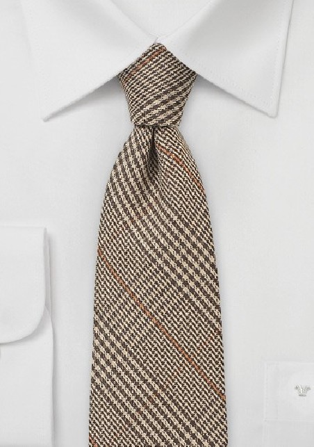 Dark Brown Wool Tie with Glen Checks