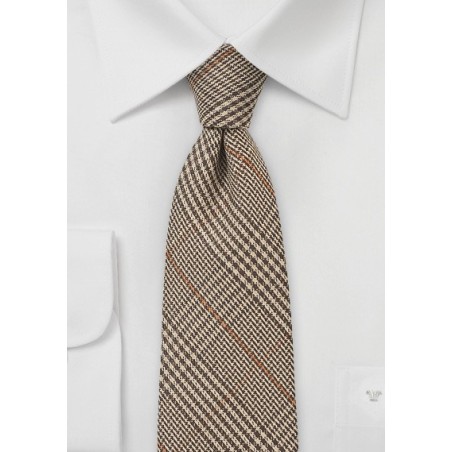Dark Brown Wool Tie with Glen Checks