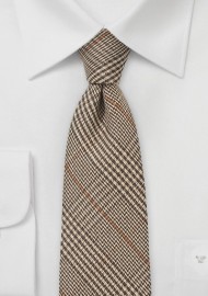 Dark Brown Wool Tie with Glen Checks