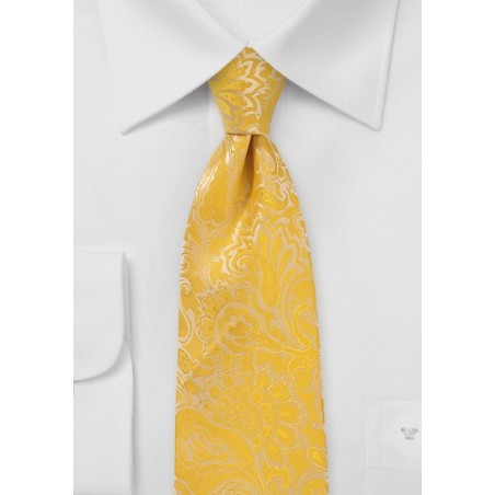 XL Length Paisley Tie in Lemon Yellow