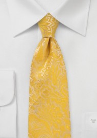 XL Length Paisley Tie in Lemon Yellow