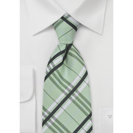 Plaid Extra Long Tie in Pistachio Green