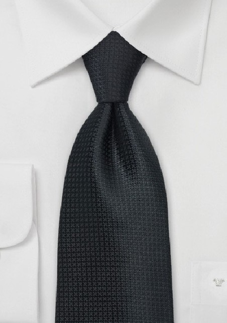 Textured Black Silk Tie in XL Length