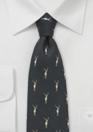 Brown Wool Tie with Embroidered Stags