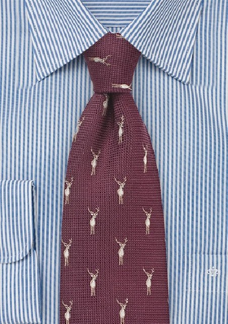 Maroon Red Tie with Stags