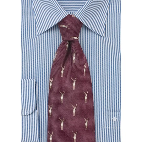 Maroon Red Tie with Stags