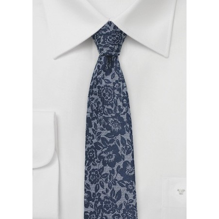 Silk Lace Floral Tie in Navy