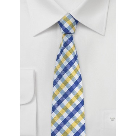 Gingham Tie in Bright Yellow and Light Blue