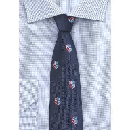 Repp Textured Tie in Navy with Crests