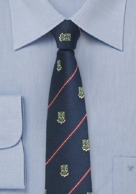 Repp Stripe Tie in Navy with Crests