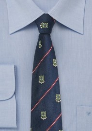 Repp Stripe Tie in Navy with Crests