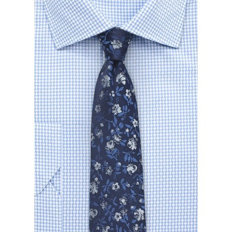 Navy Blue Skinny Floral Tie