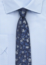 Navy Blue Skinny Floral Tie