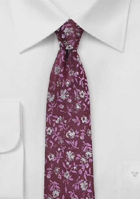 Floral Silk Tie in Crimson Red