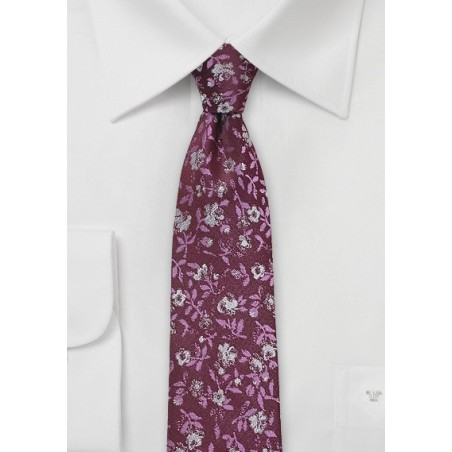 Floral Silk Tie in Crimson Red