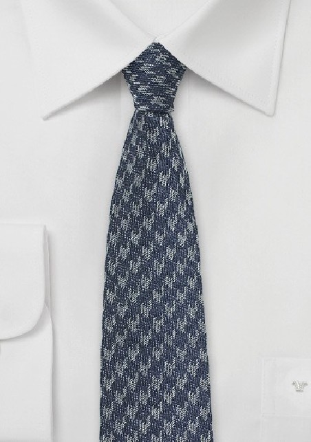 Silk Denim Tie with Houndstooth Design