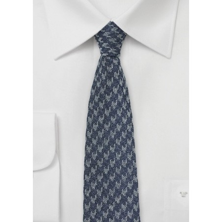 Silk Denim Tie with Houndstooth Design