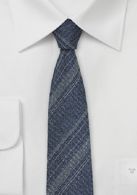Denim Silk Necktie with Stripes