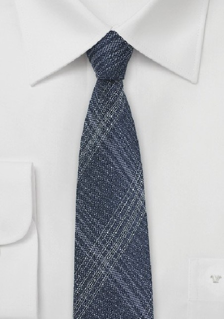 Skinny Denim Silk Tie with Windowpane Checks