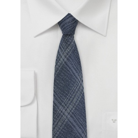 Skinny Denim Silk Tie with Windowpane Checks