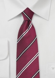 Classic Silk Tie in Deep Red with Black and Silver Stripes