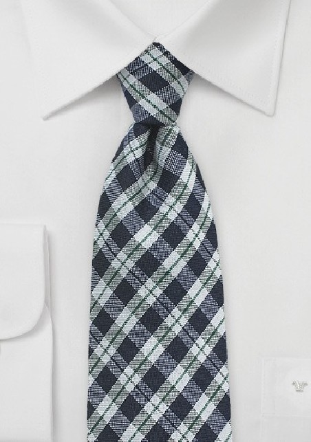 Gingham Wool Tie in Midnight Blue
