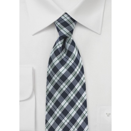 Gingham Wool Tie in Midnight Blue