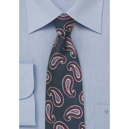 Navy Paisley Silk Tie