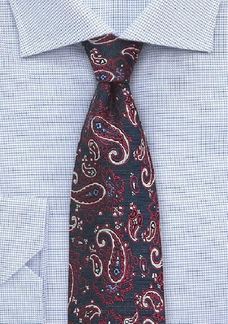 Navy and Red Paisley Necktie