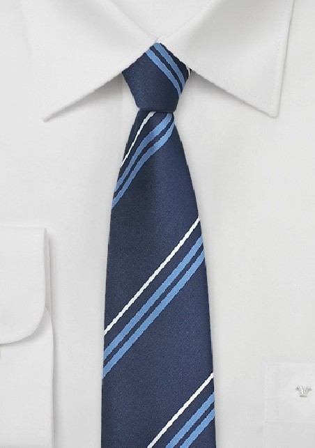 Narrow Striped Tie in Navy