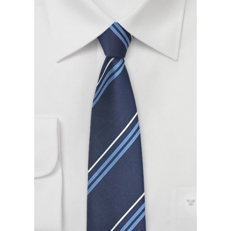 Narrow Striped Tie in Navy