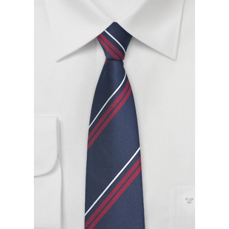 Fun Striped Tie in Blue and Cherry Red