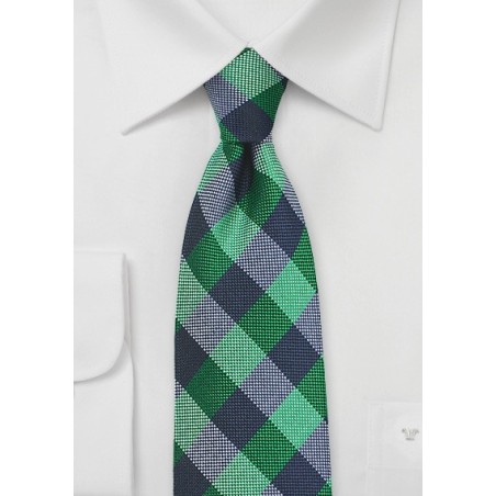 Bold Gingham Check Silk Tie in Kelly and Blue
