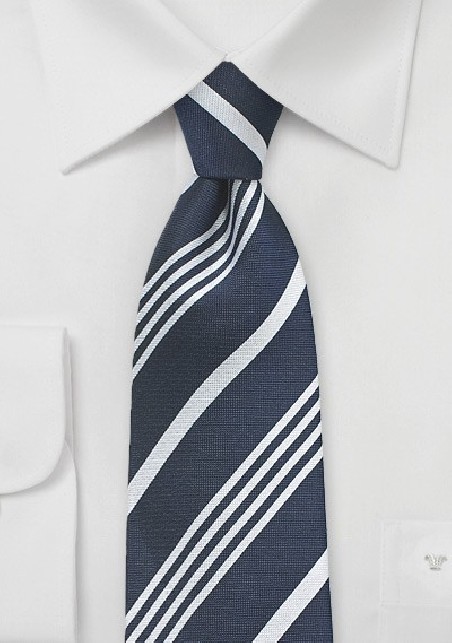 Elegant Navy and Silver Silk Tie