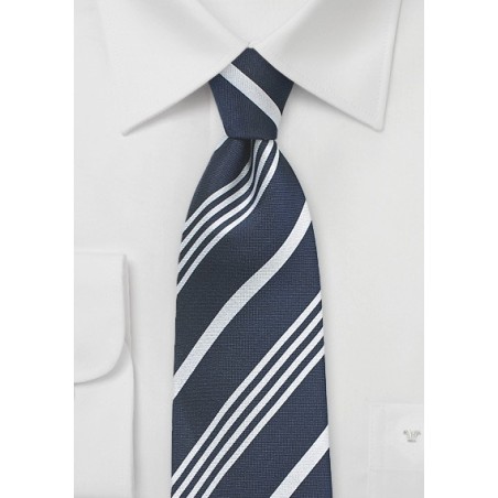 Elegant Navy and Silver Silk Tie