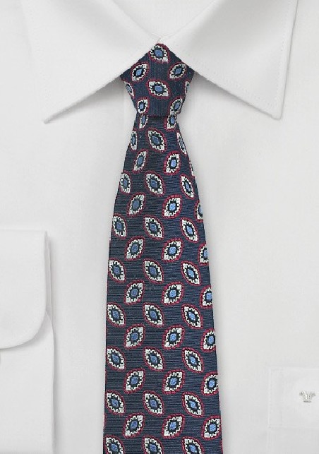 Dark Navy Foulard Skinny Tie