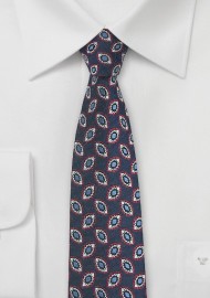 Dark Navy Foulard Skinny Tie