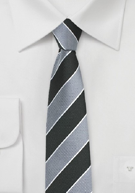 Repp Stripe Skinny Tie in Silver and Black